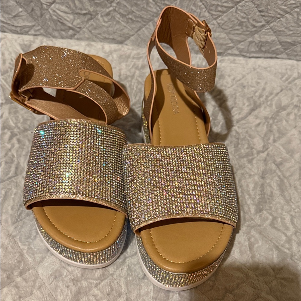Top Moda Women's Glitter Ankle-Strap Sandals in Rose Gold